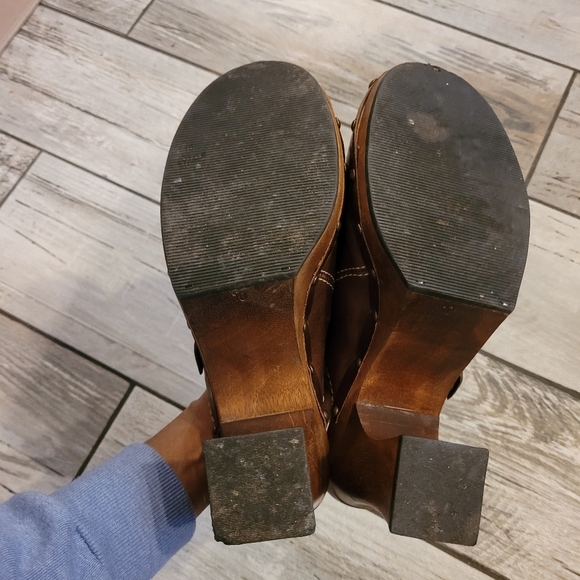 MIA Women's 10 Brown Leather studded heeled mules clogs bohemian hippie retro - Picture 7 of 13